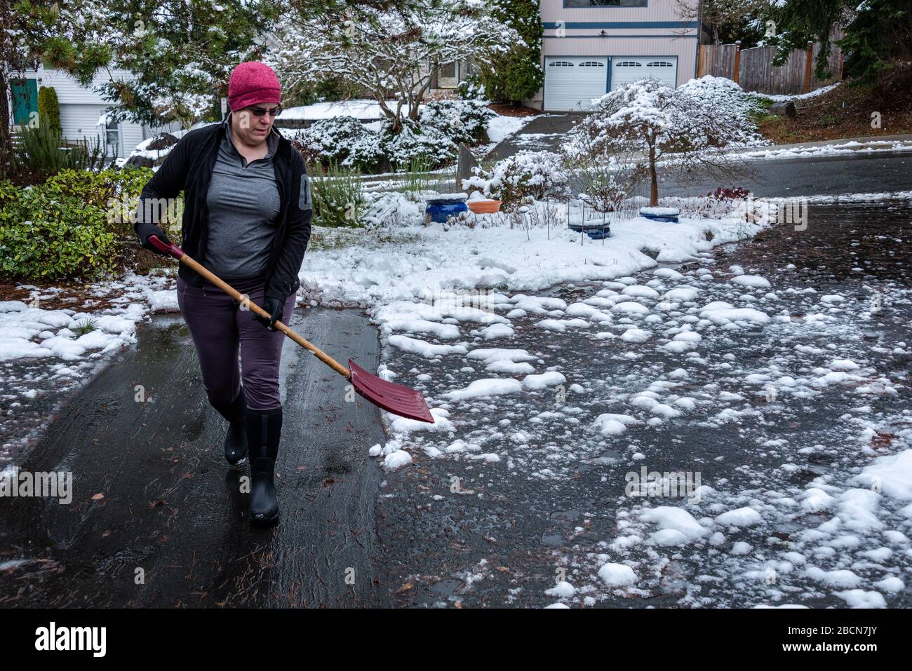 asphalt driveway in winter